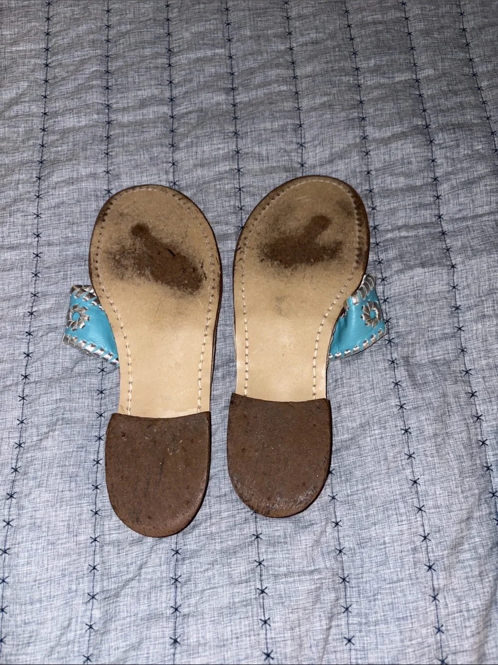 Jack Rogers Girls' Turquoise Leather Whipstitch Slide Sandals